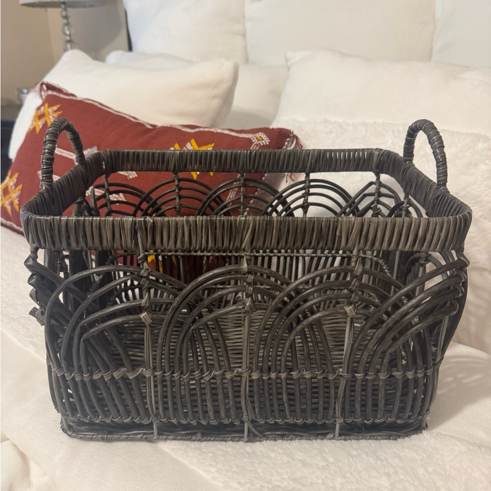 Woven Dark Brown Rattan Storage Basket with Handles